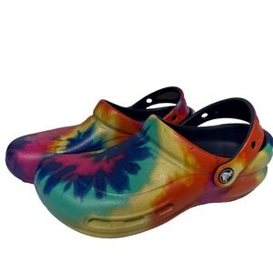 Crocs Tie Dye Rainbow Bistro Graphic Clogs Sandals Colorful Mens 5 Womens 7 US